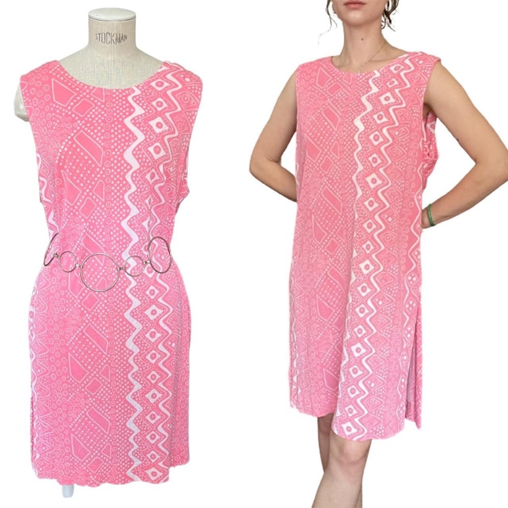 SOLD Vtg 60’s Mod Graphic Shift Dress Groovy Pink/White Melvine of Miami